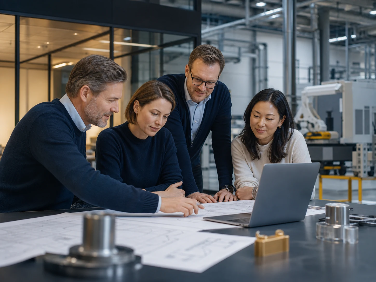 GAV Group operations team reviewing plans in a Finnish industrial facility