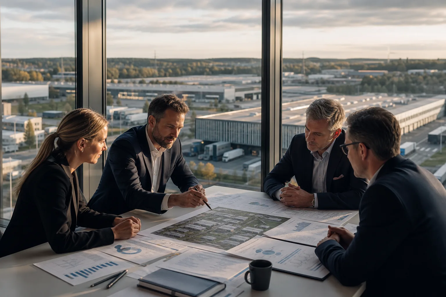 Investment team evaluating an industrial growth project
